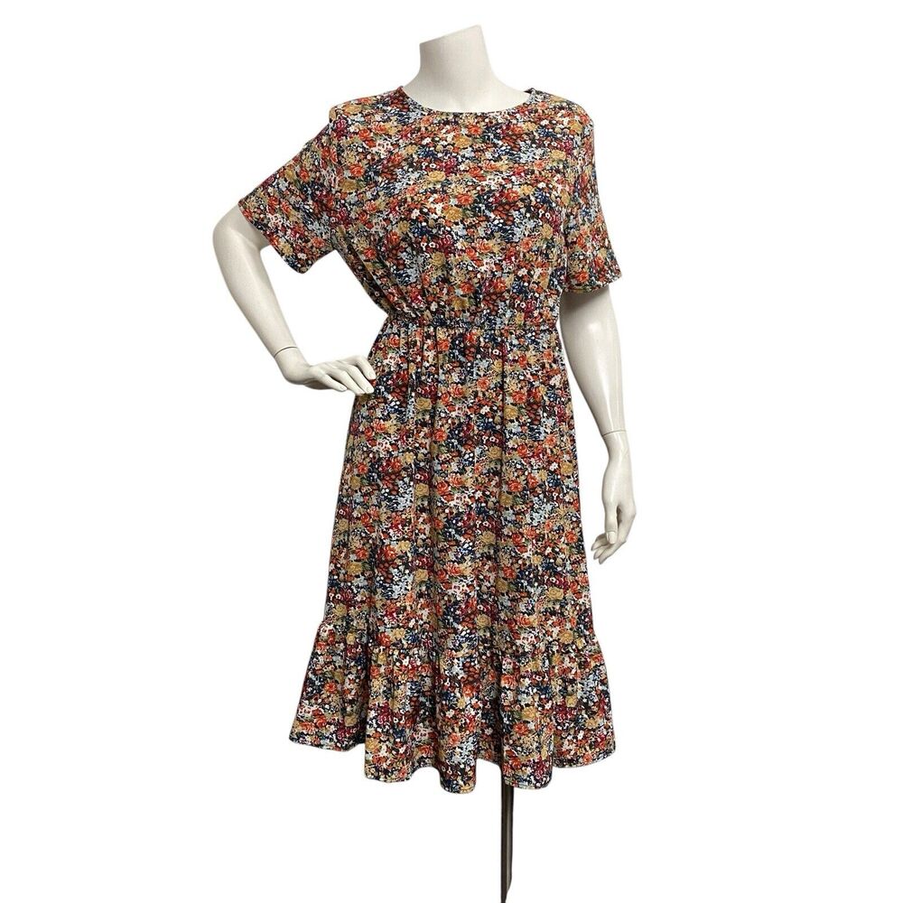 Womens Floral Knee Length Dress Stretch Waist Cottagecore Floral Summer Flower